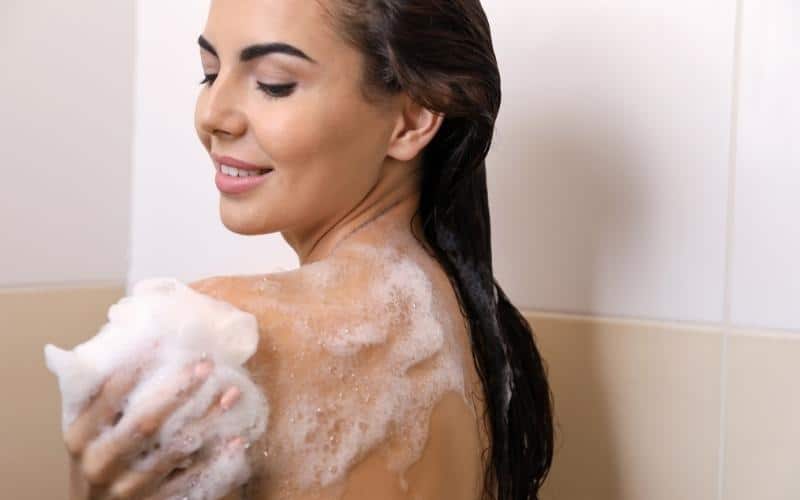 You should start applying soap to the top part of your body